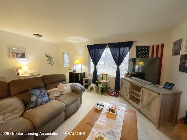 living room with light carpet