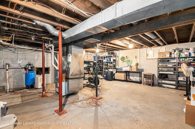 unfinished basement with heating unit