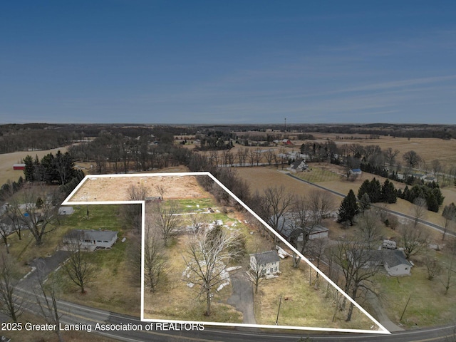 aerial view featuring a rural view