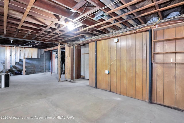 view of unfinished basement