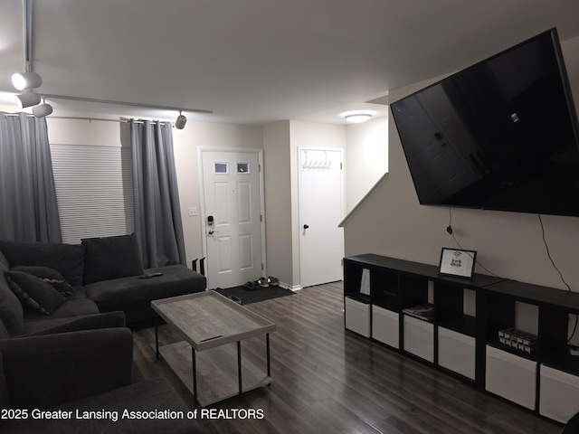 living area with dark wood-style floors