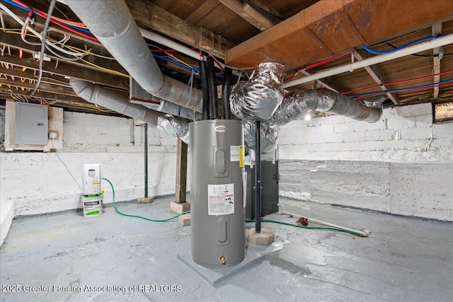 utility room featuring electric water heater and electric panel