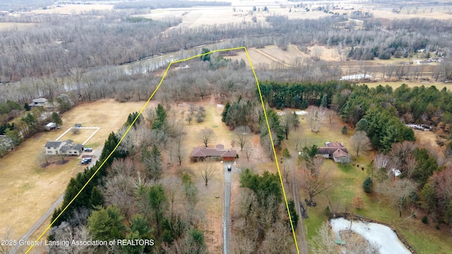 drone / aerial view featuring a rural view