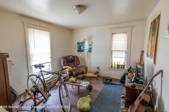 living area with a wealth of natural light and baseboards