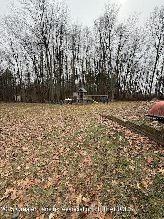 view of yard with a playground