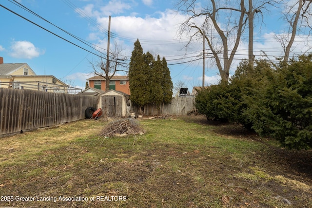 view of yard with a fenced backyard