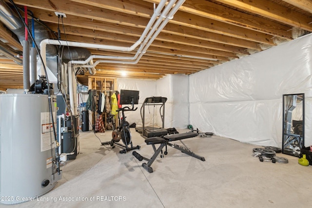 workout area featuring water heater