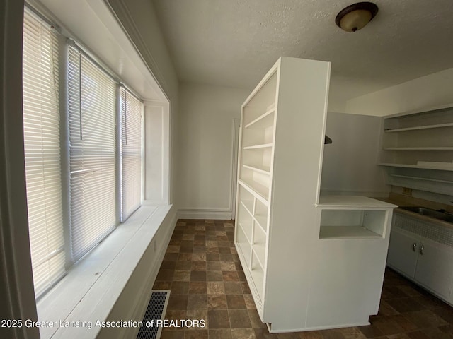 walk in closet with stone finish floor and visible vents