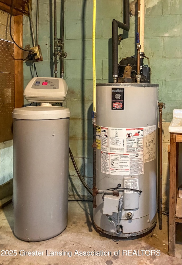 utility room with gas water heater