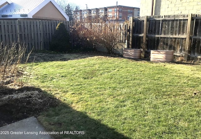 view of yard with a fenced backyard