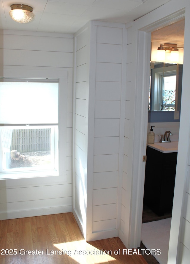 bathroom featuring vanity and wood finished floors