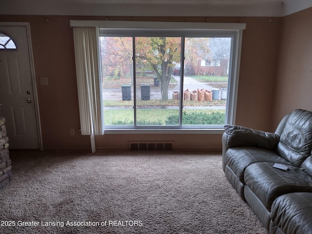 carpeted living area with visible vents