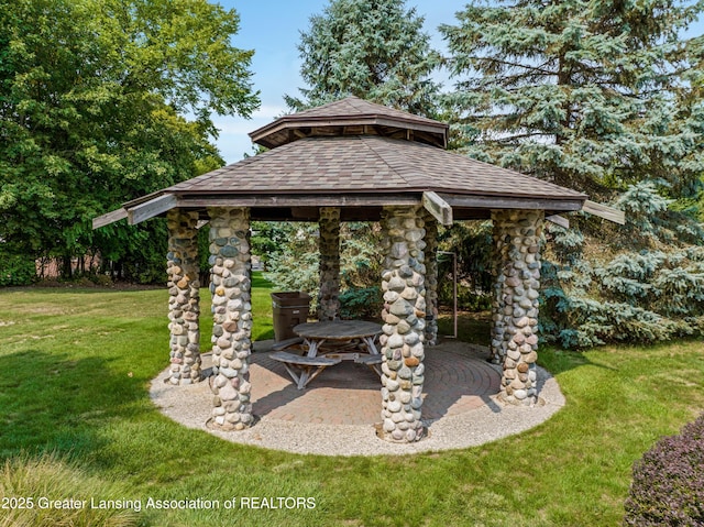 view of yard with a gazebo and a patio area