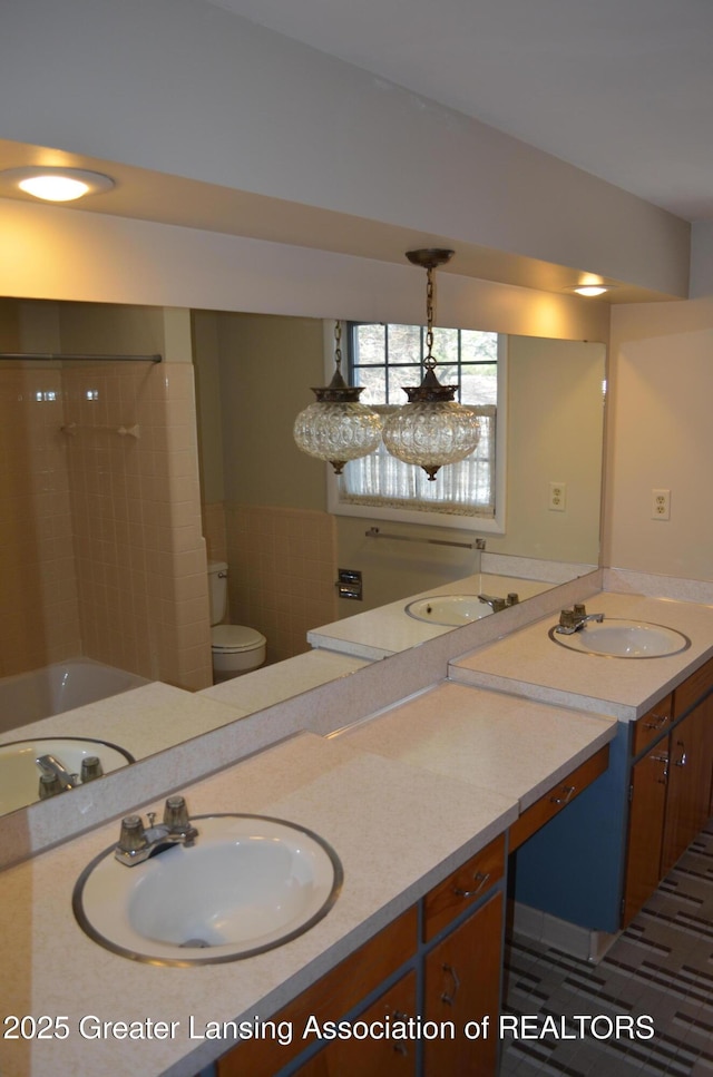 full bathroom with toilet and vanity