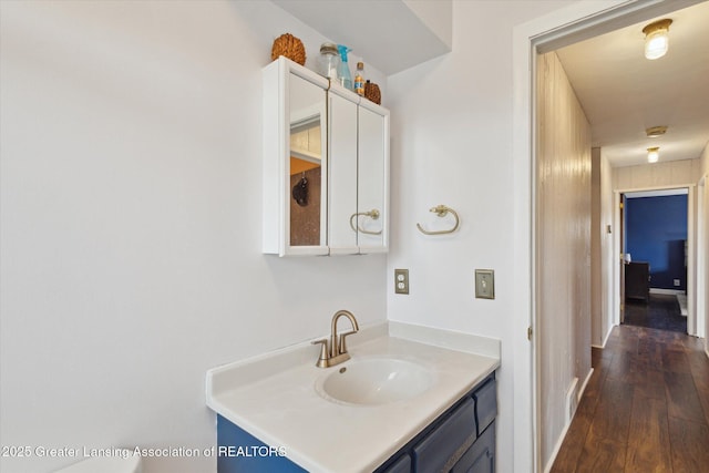 bathroom with vanity and wood finished floors