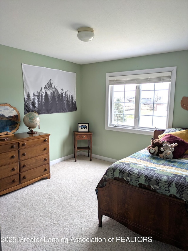 bedroom with baseboards and carpet floors