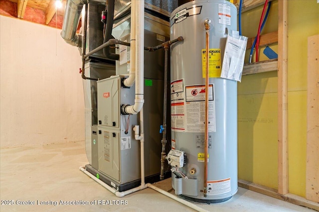 utility room featuring water heater