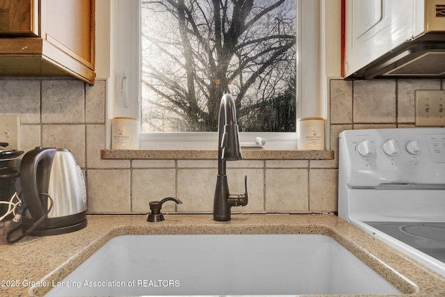 details with a sink, decorative backsplash, and light countertops