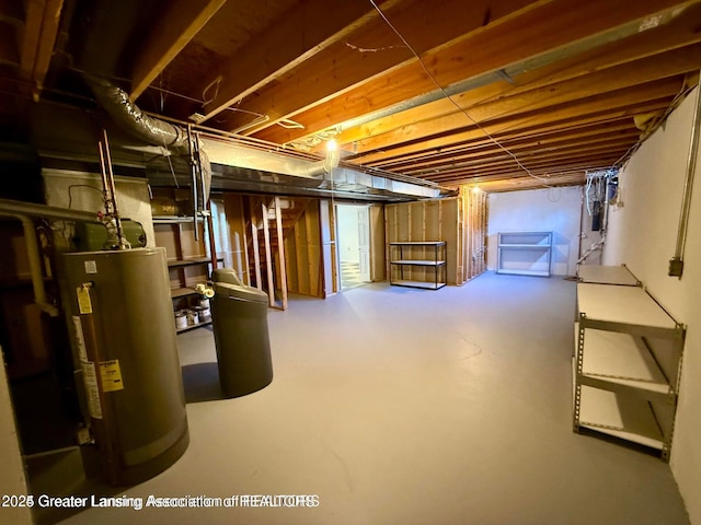 unfinished basement with water heater