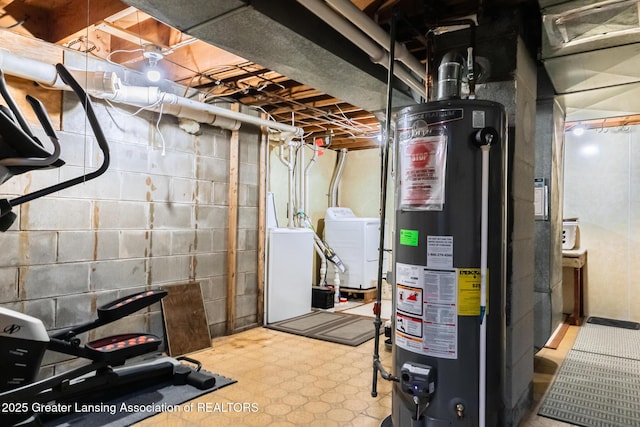 unfinished below grade area featuring gas water heater and tile patterned floors