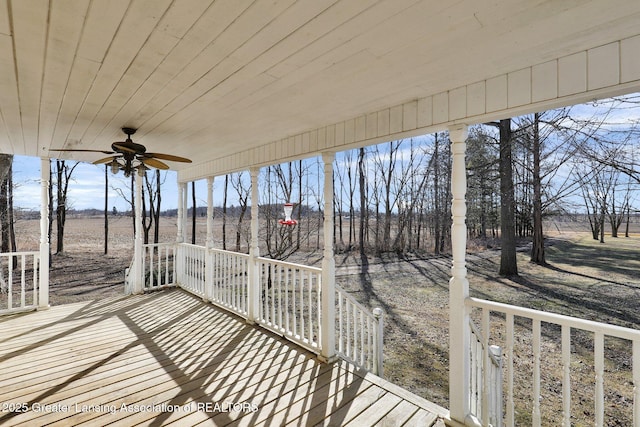 wooden deck with ceiling fan