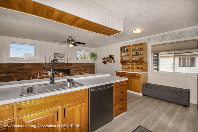 kitchen with dishwashing machine, light countertops, a wealth of natural light, and a sink