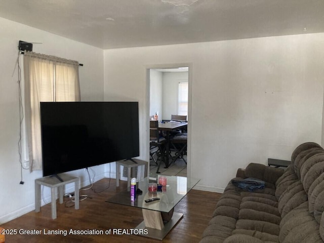 living room with baseboards and wood finished floors