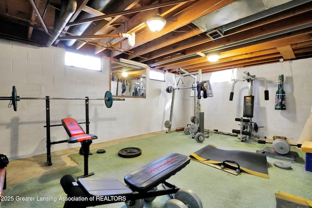 workout area with visible vents