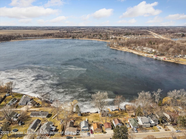 bird's eye view featuring a water view