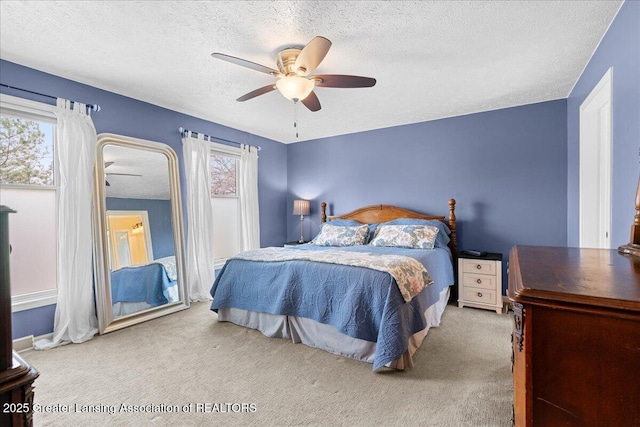 13305 Nelson, Bath, MI 48808 - bedroom featuring ceiling fan, multiple windows, carpet flooring, and a textured ceiling