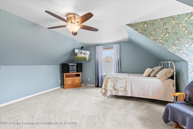13305 Nelson, Bath, MI 48808 - bedroom featuring baseboards, ceiling fan, carpet, and vaulted ceiling