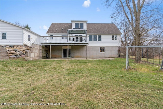 13305 Nelson, Bath, MI 48808 - rear view of property with a gazebo, a wooden deck, a shingled roof, and a lawn