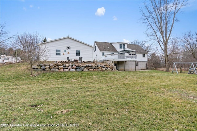 13305 Nelson, Bath, MI 48808 - back of house with stairs, a yard, and a wooden deck