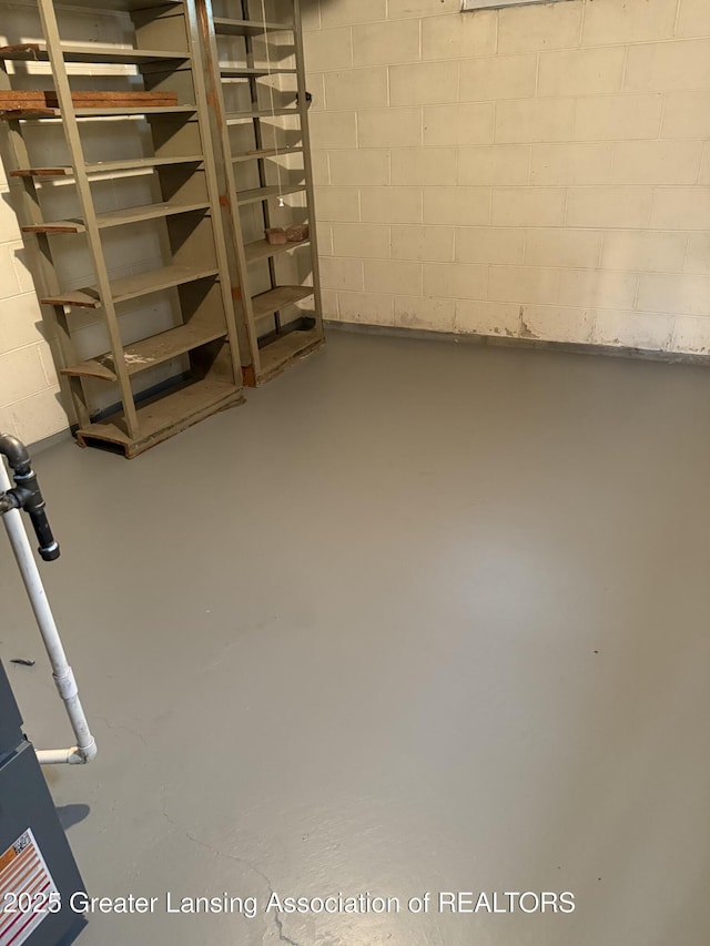 831 Jackson St, Eaton Rapids, MI 48827 - unfinished basement featuring concrete block wall