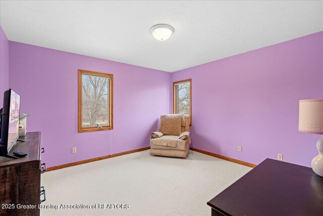 carpeted office featuring baseboards