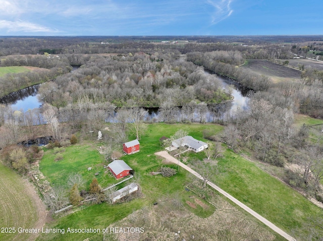 12302 Sandborn Rd, Portland, MI 48875 - bird's eye view with a water view and a view of trees