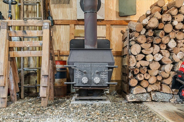 room details with a wood stove