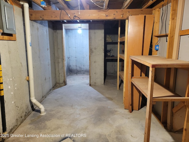 unfinished basement with electric panel