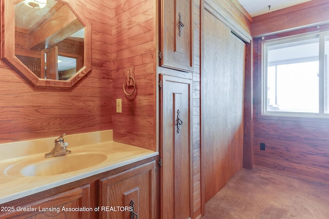 9605 Jason Rd, Laingsburg, MI 48848 - bathroom featuring wood walls and vanity