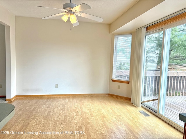 1970 Hollowbrook Dr, Holt, MI 48842 - spare room with ceiling fan, baseboards, visible vents, and light wood-style flooring