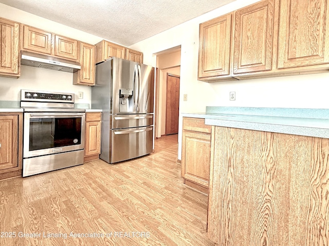 1970 Hollowbrook Dr, Holt, MI 48842 - kitchen featuring light wood-type flooring, light countertops, appliances with stainless steel finishes, and under cabinet range hood