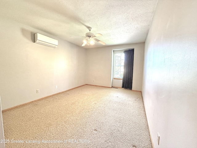 1970 Hollowbrook Dr, Holt, MI 48842 - unfurnished room featuring carpet flooring, a textured ceiling, ceiling fan, and a wall mounted AC
