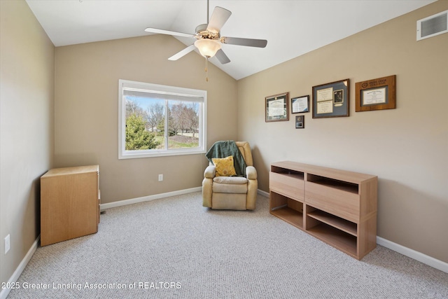 14178 Mulholland Dr, Bath, MI 48808 - sitting room featuring a ceiling fan, visible vents, and carpet floors