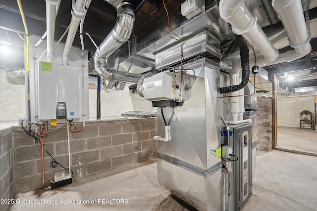 utilities with water heater and heating unit