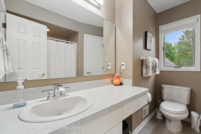 5810 Caleta Dr, Lansing, MI 48911 - full bathroom with vanity, toilet, baseboards, and wood finished floors