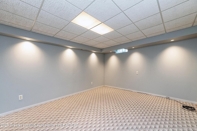 1210 Whittier Dr, East Lansing, MI 48823 - finished below grade area with baseboards, carpet, and a drop ceiling