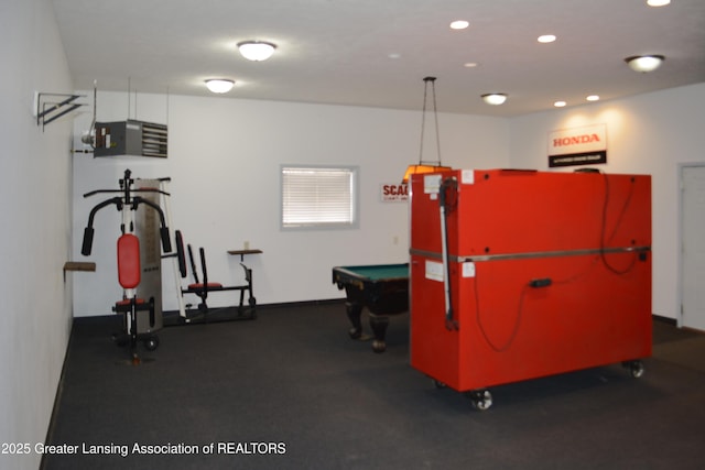 rec room with recessed lighting and billiards