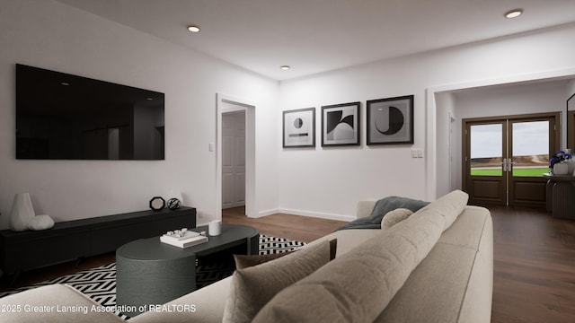 2188 Selah Way, Fennville, MI 49408 - living room featuring baseboards, recessed lighting, and wood finished floors