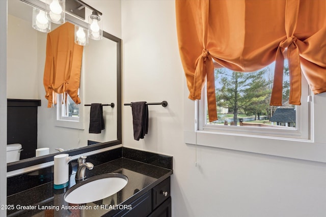 3430 Hawthorne Woods Pkwy, Dewitt, MI 48820 - bathroom featuring toilet, a wealth of natural light, and vanity