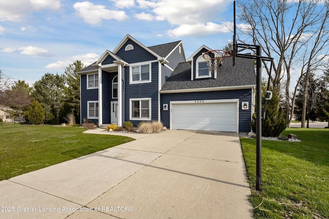 3430 Hawthorne Woods Pkwy, Dewitt, MI 48820 - view of front of property with a front yard, roof with shingles, a garage, and concrete driveway